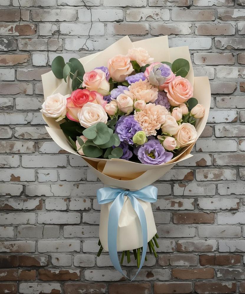 Букет цветов из: Розы, Лизиантусы и Гвоздики в Электроизолятор